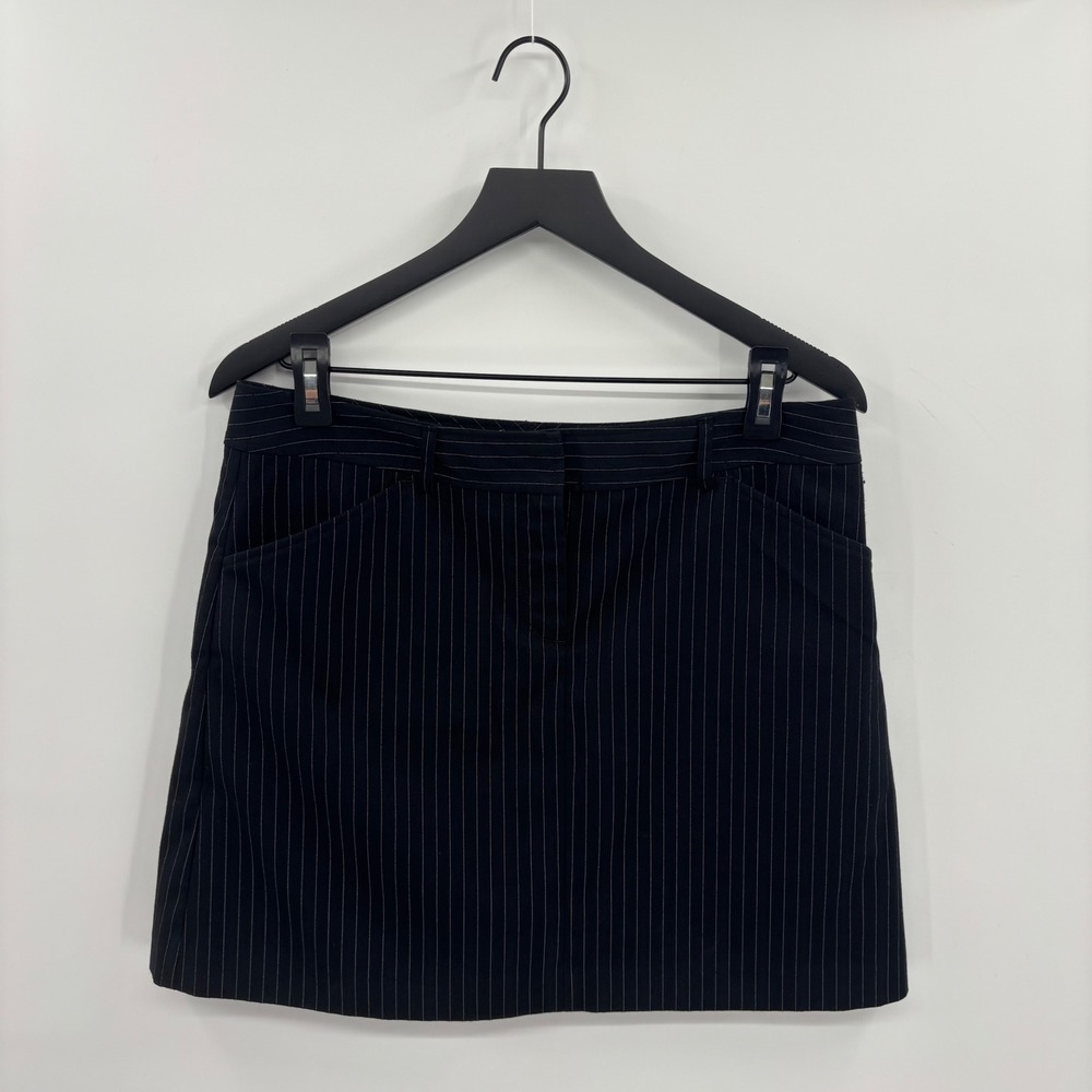 IZOD Womens Pinstripe Mini Skirt 10 Black Stretch Career Workwear Twee  Office